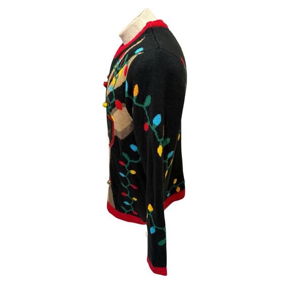 Holiday Time Reindeer Ugly Christmas Sweater 3D Lights Trees Bells Men’s L - Picture 2 of 4